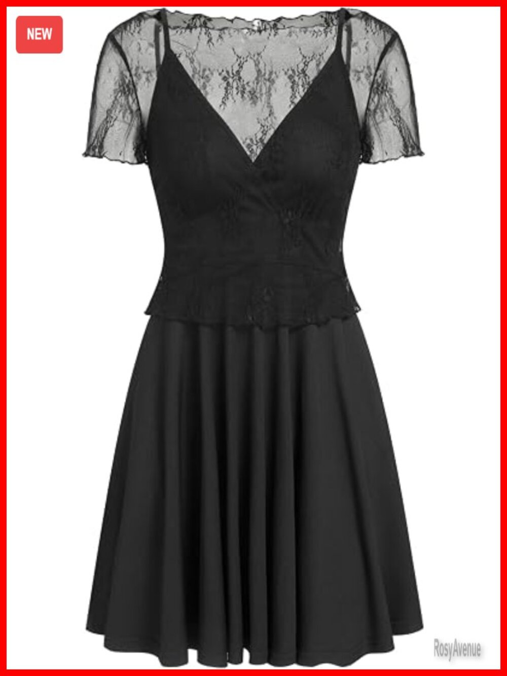 Womens Two Piece Lace Short Sleeve Top and Spaghetti Strap Mini Dress Set